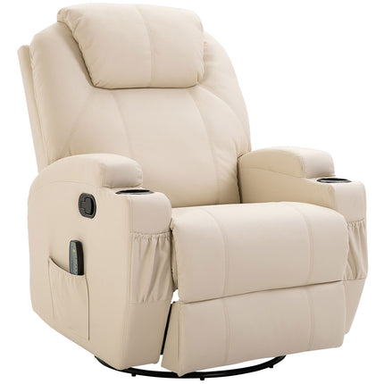 Electric reclining massage chair, 5 positions, cream white leather