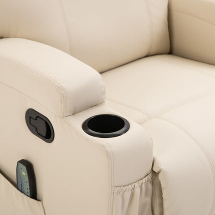 Electric reclining massage chair, 5 positions, cream white leather