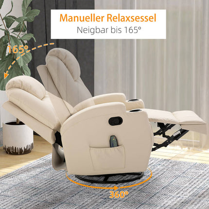 Electric reclining massage chair, 5 positions, cream white leather