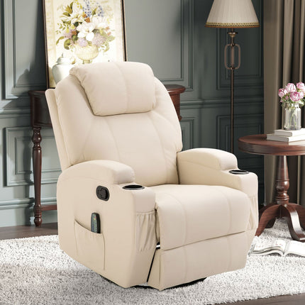 Electric reclining massage chair, 5 positions, cream white leather