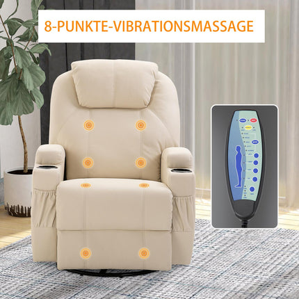 Electric reclining massage chair, 5 positions, cream white leather