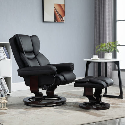 Black recliner in artificial leather with rotating footstool