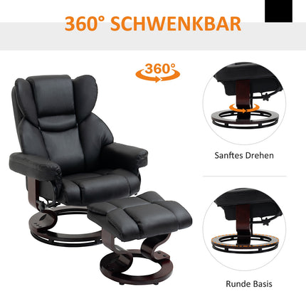 Black recliner in artificial leather with rotating footstool