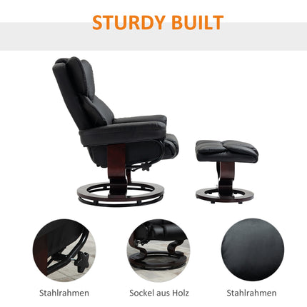 Black recliner in artificial leather with rotating footstool