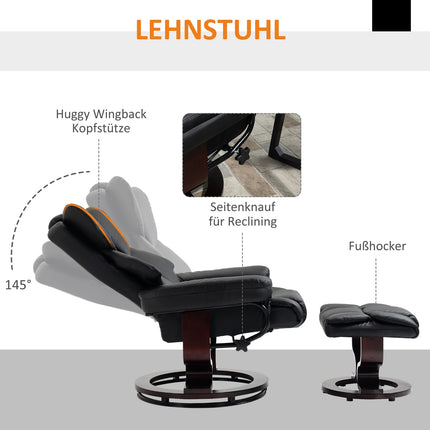 Black recliner in artificial leather with rotating footstool