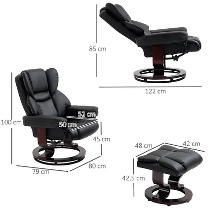 Black recliner in artificial leather with rotating footstool
