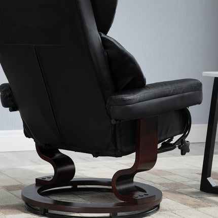 Black recliner in artificial leather with rotating footstool