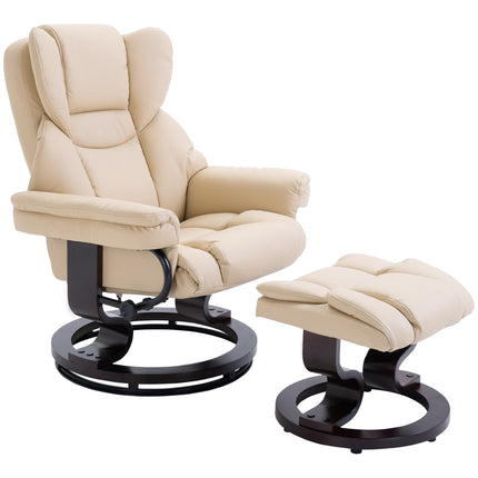 Reclining relaxation chair with stool, artificial leather cream