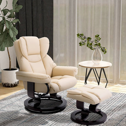 Reclining relaxation chair with stool, artificial leather cream