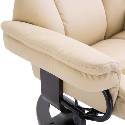 Reclining relaxation chair with stool, artificial leather cream