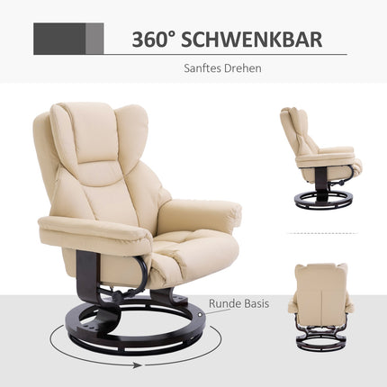 Reclining relaxation chair with stool, artificial leather cream