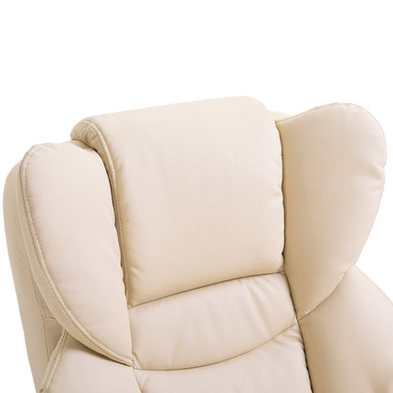Reclining relaxation chair with stool, artificial leather cream
