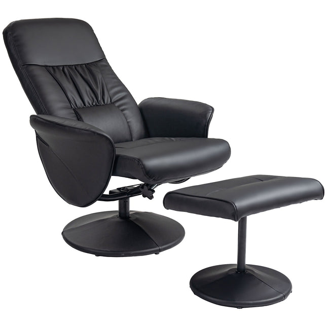 Black reclining swivel chair in artificial leather with stool