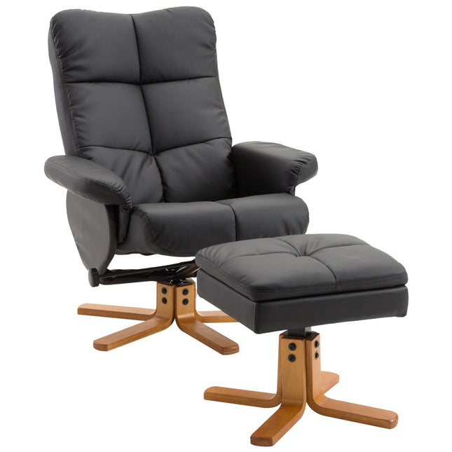 Lounger with ottoman, 360° rotatable, black PU leather
