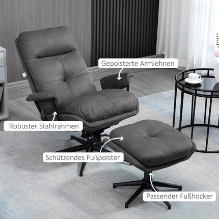 Reclining relaxation chair set with swivel base, dark grey