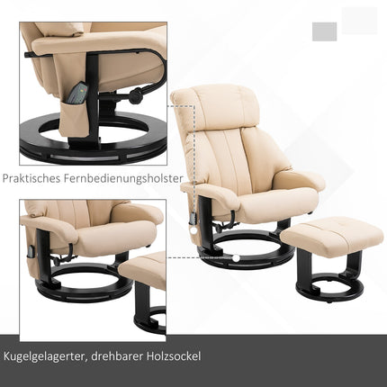 Beige Ergonomic recliner with massage & ottoman, 76x80x102 Cm