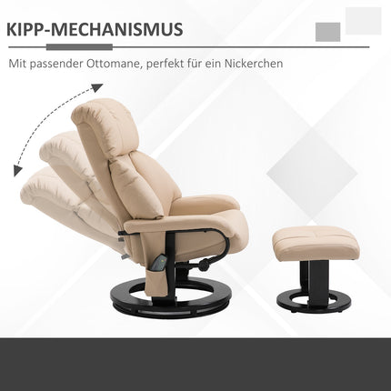 Beige Ergonomic recliner with massage & ottoman, 76x80x102 Cm