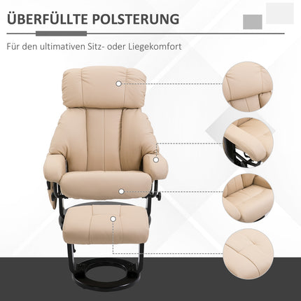 Beige Ergonomic recliner with massage & ottoman, 76x80x102 Cm