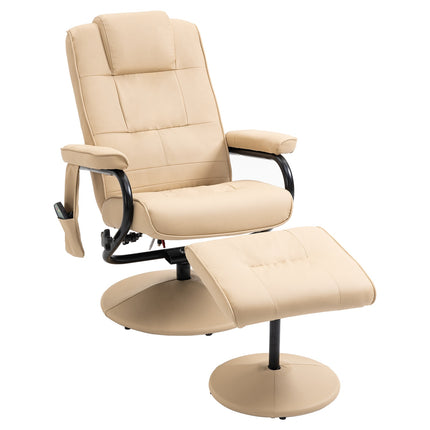 Reclining massage chair with stool - artificial leather, cream