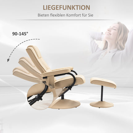 Reclining massage chair with stool - artificial leather, cream