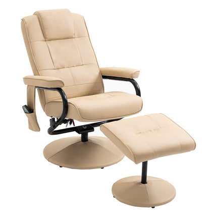Reclining massage chair with stool - artificial leather, cream