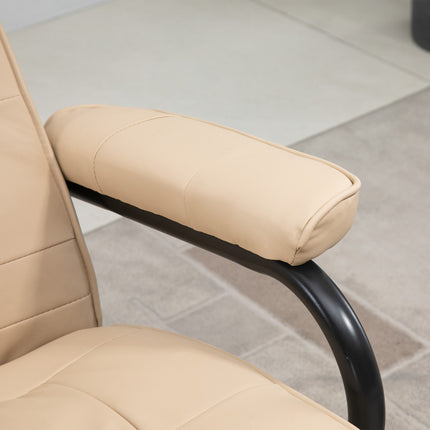 Reclining massage chair with stool - artificial leather, cream