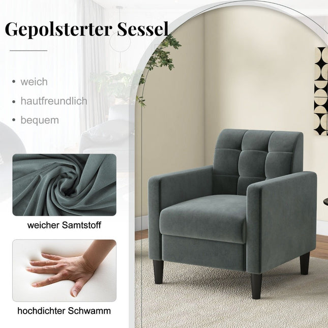 Relaxfauteuil moderne tv-fauteuil van fluweel in mid-century stijl gestoffeerde fauteuil met gecapitonneerde rugleuning grijs