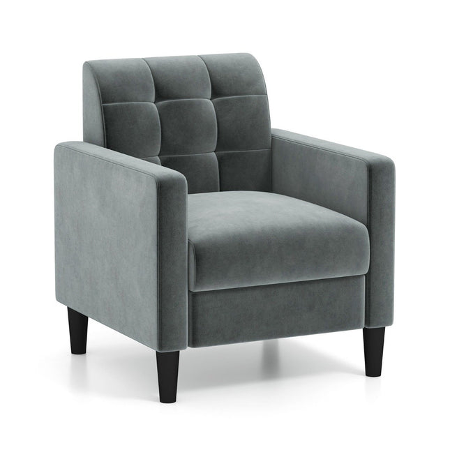 Relaxfauteuil moderne tv-fauteuil van fluweel in mid-century stijl gestoffeerde fauteuil met gecapitonneerde rugleuning grijs