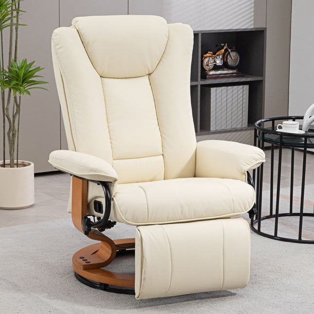 Swivel armchair with footrest, synthetic leather, cream white