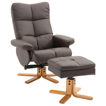 Armchair with ottoman, storage and swivel, brown PU