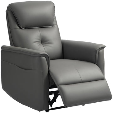 Reclining TV chair with footrest and side pocket, light grey