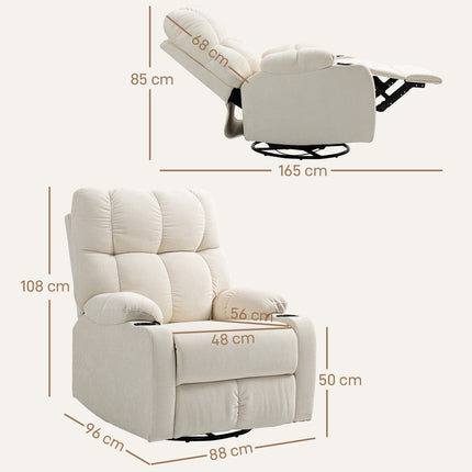 Reclining rocking TV chair with footrest and cup holder, beige
