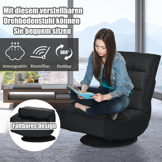 Relaxstoel, verstelbaar, opvouwbaar, draaibaar, vloerstoel, bankstoel, vloerkussen, zwart
