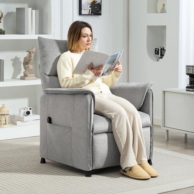 Relaxfauteuil elektrische tv-stoel met memoryfunctie, stiller geluid, ligfunctie, verstelbare ligstoel met huisdiervriendelijk imitatiefluweel, afstandsbediening grijs | Aosoom