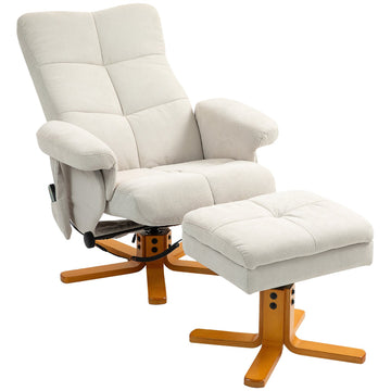 Cream white recliner with ottoman, swivel and storage