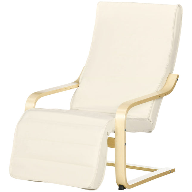 Relaxstoel, schommelstoel, relaxfauteuil, relaxstoel met verstelbare voetsteun, eetkamerstoel met linnenlook voor woonkamer, berkenhout, crèmewit 66,5 x 94 x 100cm