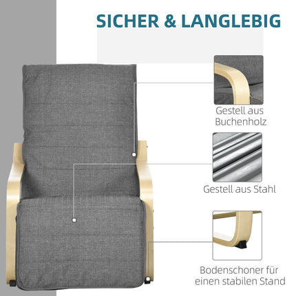 Adjustable recliner, birch wood, gray linen look
