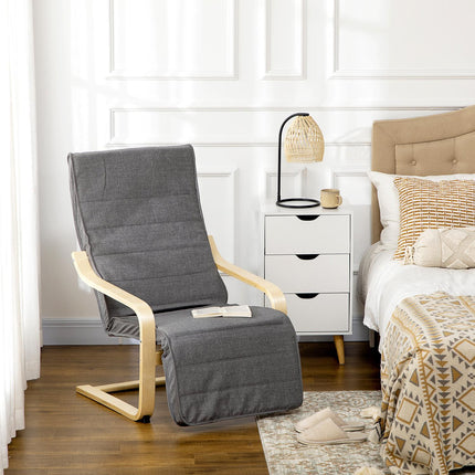 Adjustable recliner, birch wood, gray linen look