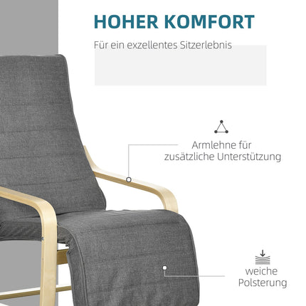 Adjustable recliner, birch wood, gray linen look