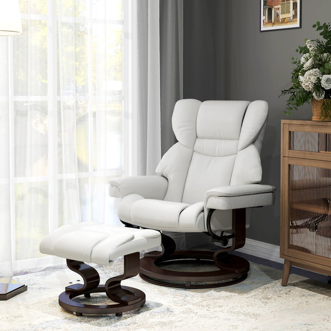 Electric recliner with ottoman, artificial leather, cream