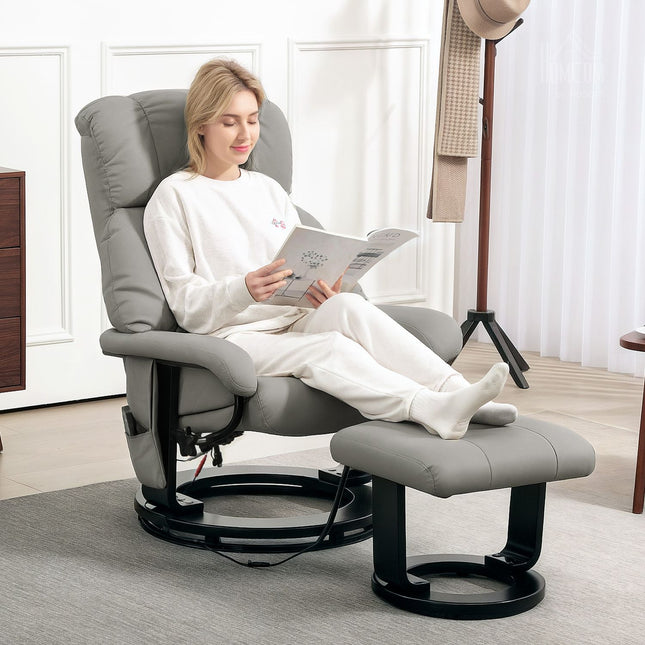 Ontspanningsstoel met voetenbank, massagestoel met ligfunctie, elektrische relaxfauteuil met afstandsbediening, tv-stoel met zijvak, kunstleer, grijs