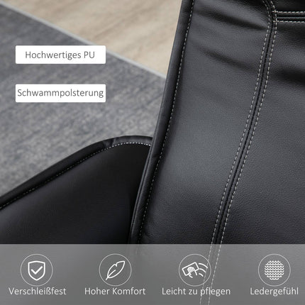 Lounger with ottoman, synthetic leather, rotatable, black