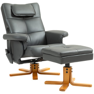 Reclining massage chair with storage, synthetic leather, dark grey
