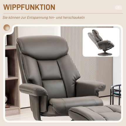 Reclining TV chair in artificial leather with rocker and stool