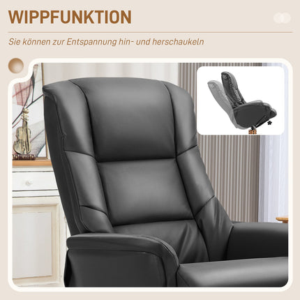 Lounger with stool, 360° rotatable, synthetic leather, black