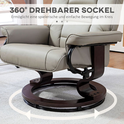 Reclining relaxation chair with stool, artificial leather, grey