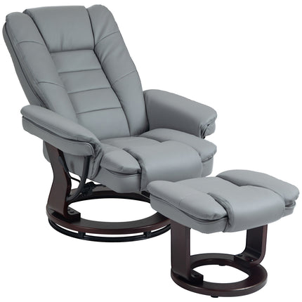 Ontspanningsstoel met kruk, 360° draaibare tv-stoel met ligfunctie, tv-stoel, fauteuil, belastbaar tot 130 kg voor woonkamer, kunstleer, grijs