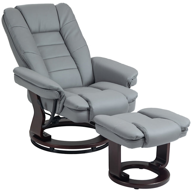 Ontspanningsstoel met kruk, 360° draaibare tv-stoel met ligfunctie, tv-stoel, fauteuil, belastbaar tot 130 kg voor woonkamer, kunstleer, grijs