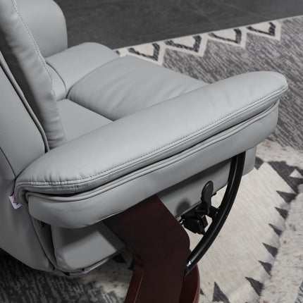 Ontspanningsstoel met kruk, 360° draaibare tv-stoel met ligfunctie, tv-stoel, fauteuil, belastbaar tot 130 kg voor woonkamer, kunstleer, grijs