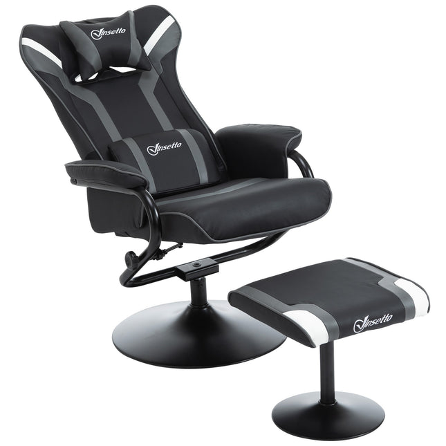 Ontspanningsstoel met kruk, tv-stoel en gaming-ligstoel, 130° kantelbaar, zwartgrijs, 67 x 82,5 x 103 cm voor comfort en ontspanning